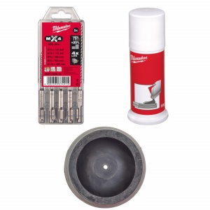 Kit Milwaukee consumabile rotopercutor - set burghie sds plus 5-12 mm, vaselina burghie, inel colectare praf