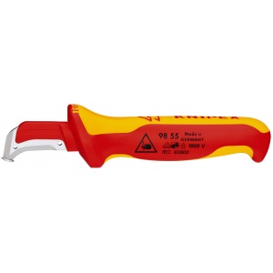 KNIPEX 98 55 SB cuțit de decapare cu sabot de glisare mâner izolator multicomponent, testat de VDE 180 mm (carton cu autoservire/în blister)