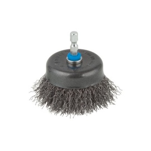 Perie din otel cu fir ondulat Wolfcraft 2708000, tip oala, D 75 mm, tija hexagonala 1/4"
