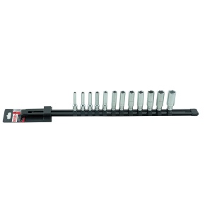 Set 12 capete chei tubulare lungi 1/4” SH pe suport metalic - L 483 mm