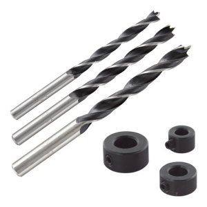 Set 3 burghie 6,8,10 mm, cu opritor si varf de centrare, pentru lemn si placaje Wolfcraft 2733000, crom vanadiu, cu opritor de profunzime din zinc turnat sub presiune