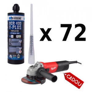 Kit 72 ancore chimice 400 ml Bossong BCR 400 V-Plus + cap mixare + CADOU polizor unghiular 800 W, disc 125 mm