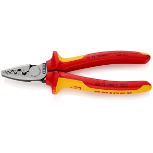 KNIPEX 97 78 180 SB clește de sertizare pentru ferule izolate, cu manere multicomponent, testate VDE 180 mm (carton cu autoservire/în blister)