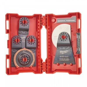 Pachet 8 buc accesorii mașini multifuncționale Milwaukee [ 2 x pânză multi mat. 28mm, 2 x pânză multi mat. 43mm, 1 x pânză îndepărtarea materialului 2.2mm, 1 x pânză cuțit 40 mm, 1 x pânză pentru îndepărtarea materialului TCG 80, 1 x pânză flexibilă 52mm