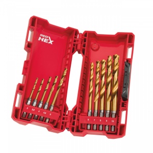 Set burghie Shockwave HSS-G TiN Red Hex în casetă de plastic (10 buc)