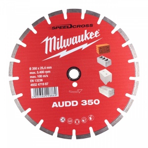 Speedcross AUDD Milwaukee, asfalt, beton moale, materiale constructii (Diametru interior disc (mm): 25.4, Diametru disc (mm): 350, Tip: AUDD 350, Înălțime segment (mm): 10)
