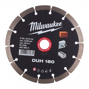 Discuri diamantate DUH Milwaukee, beton armat, pavaj, zidarie (Diametru interior disc (mm): 22.23, Tip: DUH 180, Diametru disc (mm): 180, Înălțime segment (mm): 10)