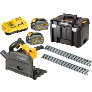 Fierastrau circular Dewalt DCS520T2R, cu acumulator 54 V Li-Ion XR 6.0 Ah, ghidaj, in valiza TSTAK, cu sina de ghidare