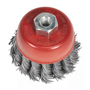 Perie de sarma tip cupa cu fir toronat, diametrul de 65 mm, M14x2, fir 0.5 mm