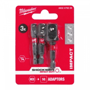Set 3 buc. adaptor impact cheie tubulară SHOCKWAVE™ IMPACT DUTY [ 1 x ¼″Hex - ¼″ pătrat, 1 x ¼″Hex - ⅜″pătrat, 1 x ¼″Hex - ½″pătrat ]