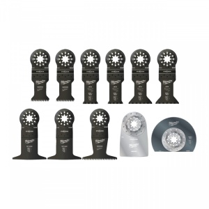 Set accesorii pentru unelte multifuncționale (11 buc) [ 2 x pânză 35 mm, 2 x pânză 65 mm, 1 x pânză 3C 65 mm, 2 x pânză multi mat. 28 mm, 2 x pânză multi mat. 43 mm, 1 x pânză multi mat. 85 mm, 1 x pânză rigidă 52 mm ]