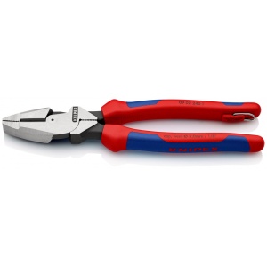 KNIPEX 09 02 240 T BK Patenti Combi cu parghie mare "Lineman's Pliers" cu cârlig de fixare model american cu manşoane multicomponent, cu cârlig de fixare integrat pentru montarea unei siguranţe împotriva căderii vopsit negru 240 mm (carton cu autoservire/