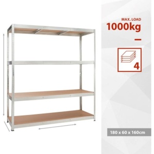 Raft de depozitare Kreator KRT674005, 180 x 60 x 160 cm, 4 polite, max 1000 kg