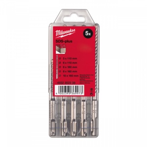 Set 5 burghie beton SDS plus Milwaukee SDS-Plus M2 Set [ ⌀5 / 6 x 110 mm și ⌀6 / 8 / 10 x 160 mm ]