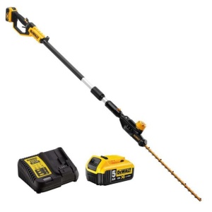 Trimmer electric extensibil pentru gard viu Dewalt DCMPH566P1, cu 1 acumulator Li-Ion 18V/5.0Ah, 55 cm