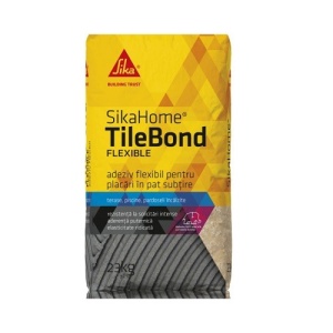 Adeziv flexibil pentru placari in pat subtire SikaHome Tile Bond Flexible, gri, 20 kg