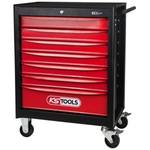 Cărucior de atelier KS TOOLS ECOline NEGRU/ROȘU cu 7 sertare și 215 unelte premium