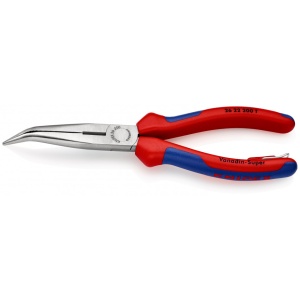 KNIPEX 26 22 200 T BK Clește plat-rotund cu tăiș (patent cu cioc angular) cu manşoane multicomponent, cu cârlig de fixare integrat pentru montarea unei siguranţe împotriva căderii vopsit negru 200 mm (carton cu autoservire/în blister)