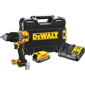 Masina compacta de insurubat si gaurit cu percutie DeWalt DCD805E1T, cu un acumulator POWERSTACK 18V / 1,7Ah si incarcator in valiza TSTAK