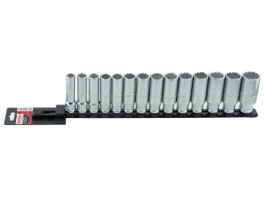 Set 14 capete chei tubulare lungi 1/2” DH pe suport metalic - L 445 mm