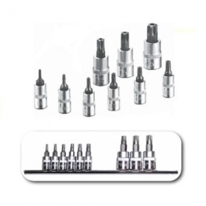 Set tubulare cap torx 1/4" T10, T15, T20, T25, T27, T30 si 3/8" T40, T45, T50, 9 piese