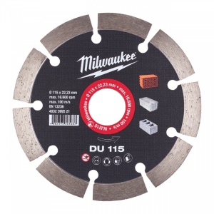 Discuri diamantate DU Milwaukee, disc generalist pentru materiale constructii (Diametru interior disc (mm): 22.23, Tip: DU 115, Diametru disc (mm): 115, Înălțime segment (mm): 10)