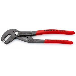 KNIPEX 85 51 180 A Cleşte pentru coliere din bandă elastică acoperit cu material plastic aderent bonderizat în culoarea gri 180 mm