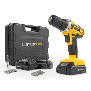 Masina de gaurit si insurubat cu acumulator Powerplus POWX00501, Li-Ion 20V/1.3Ah cu valiza de transport si 13 accesorii
