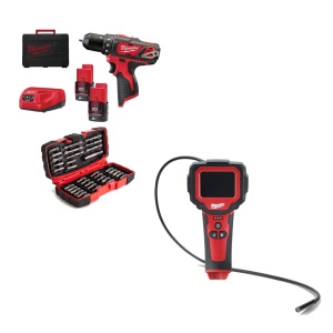 Set masina de gaurit M12 BDD + camera inspectie M12 IC + 2 baterii + incarcator + accesorii