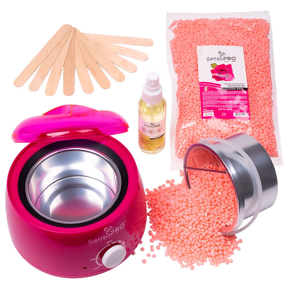 Kit Epilare Ceara Traditionala Granule PRO WAX150 SensoPRO Milano - Titanio Rosa, 500 ml