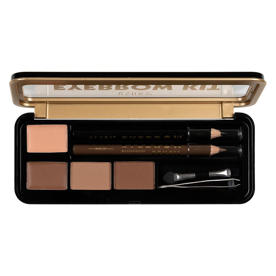 Kit Sprancene Mega Palette Brow Ushas #02 - Fard, creioane, penseta si pensula aplicare