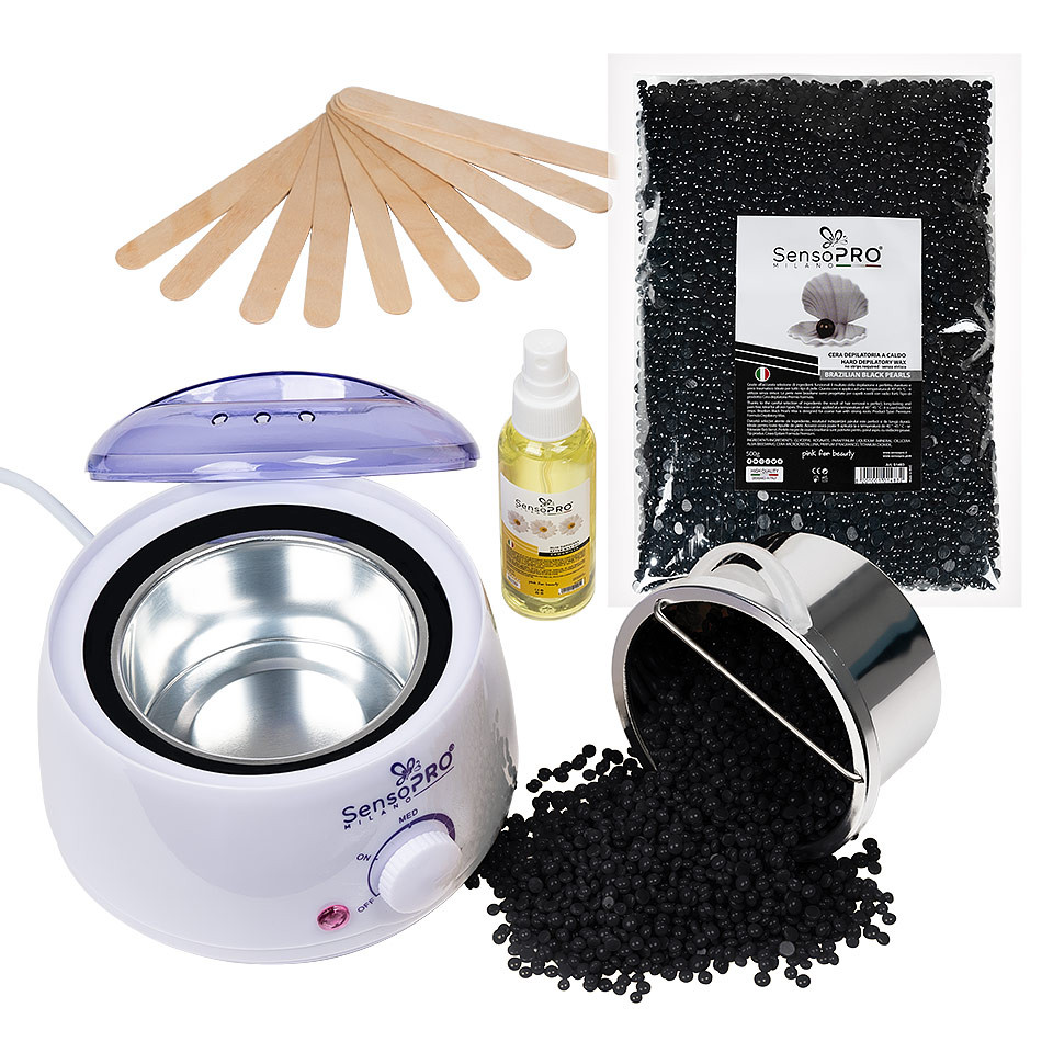 Kit epilare ceara traditionala granule sensopro milano brazilian black pearls
