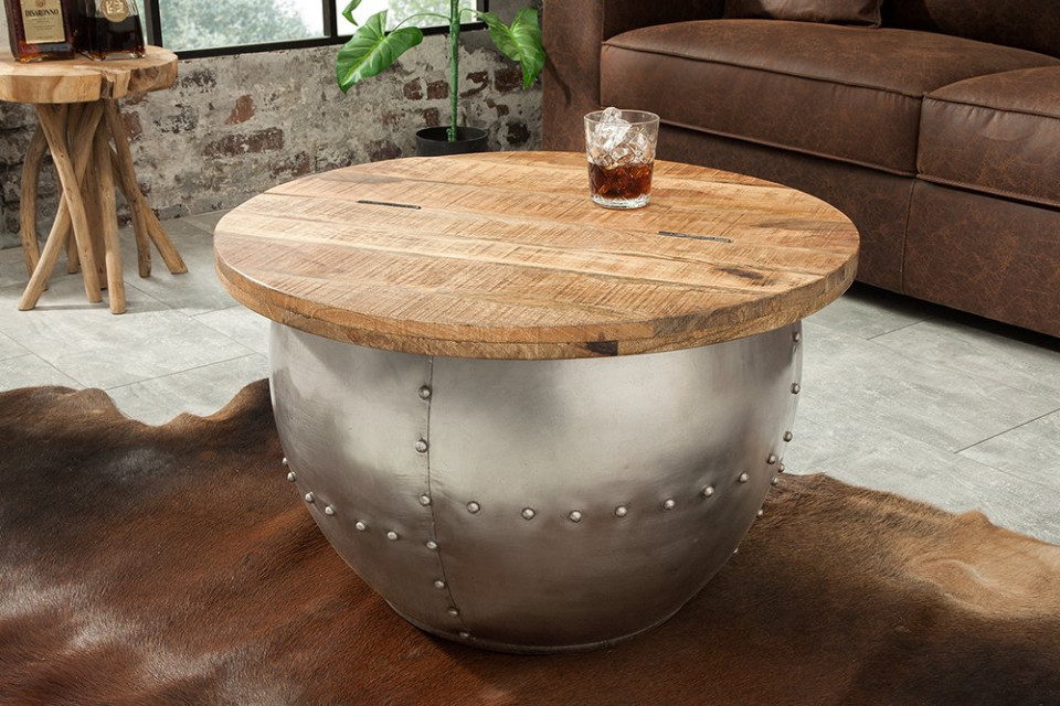 Meting Gang buurman Design salontafel met opbergruimte DRUMP STORAGE 68 cm naturel mangohout  Industrial
