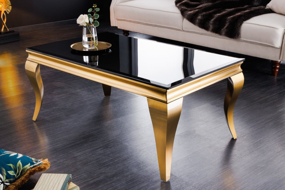 Wordt erger baai Rennen Elegante salontafel MODERN BAROK 100cm zwart opaal glas gouden poten
