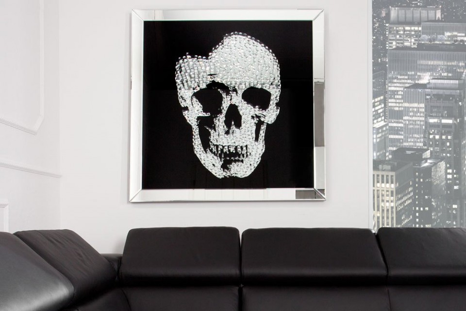 Fabriek Reinig de vloer Dapper Exclusieve afbeelding wanddecoratie MIRROR SKULL 100x100cm Diamond Skull XXL