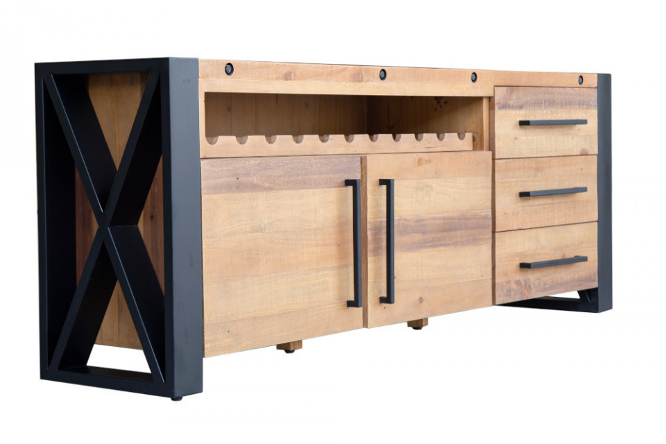 Trein Rimpels Encyclopedie Massief dressoir BIG 195 cm grenen hout industrieel design met flessenhouder