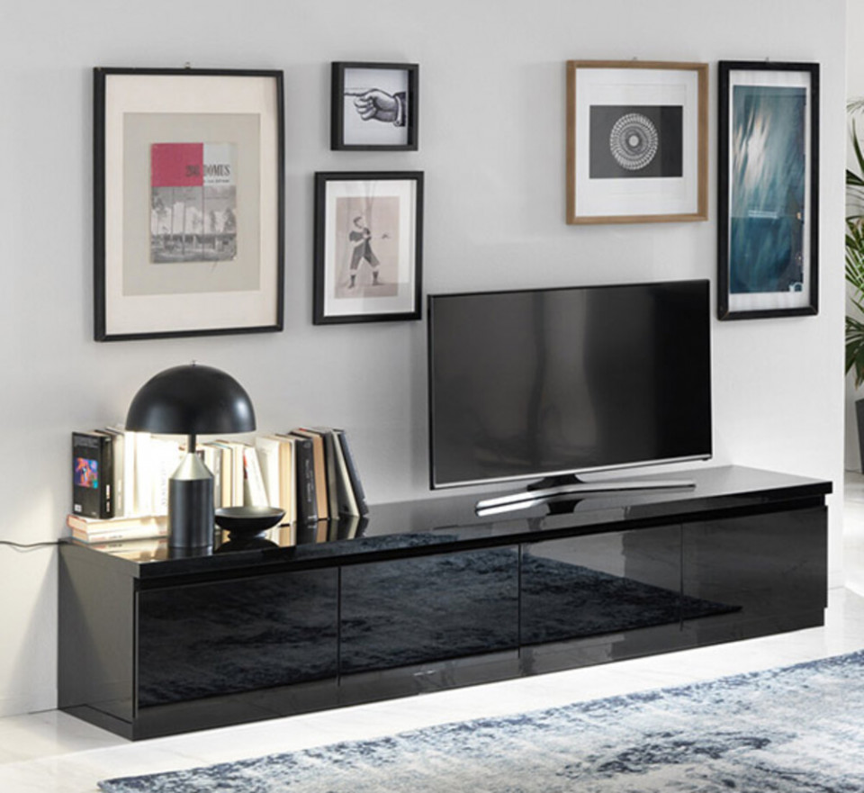 verkiezen elf In werkelijkheid Moderne Hoogglans Zwart Tv meubel met 4 deuren 220cm