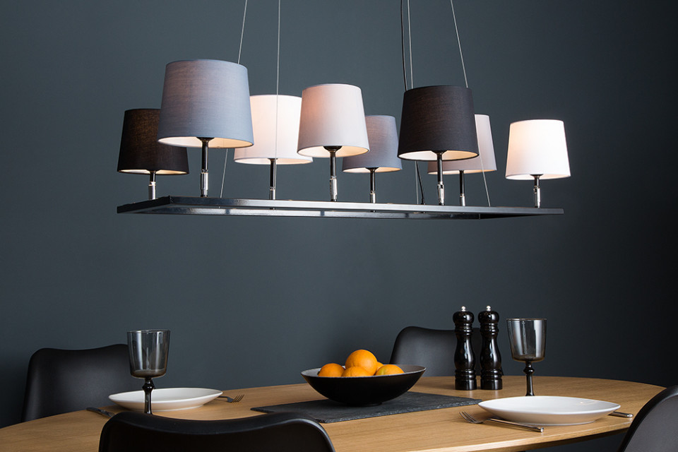 Excentriek totaal Scheur Design hanglamp LEVELS III 100cm zwart grijs met 8 lampenkappen
