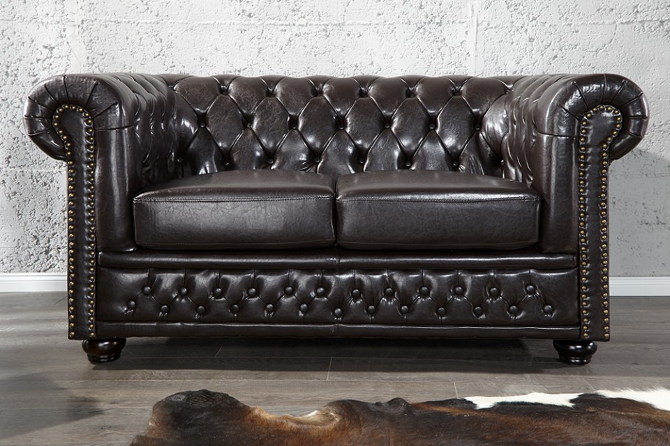 Geval sympathie Oneerlijkheid Elegante Chesterfield 2-zits bank Coffee bruine knoop stiksels