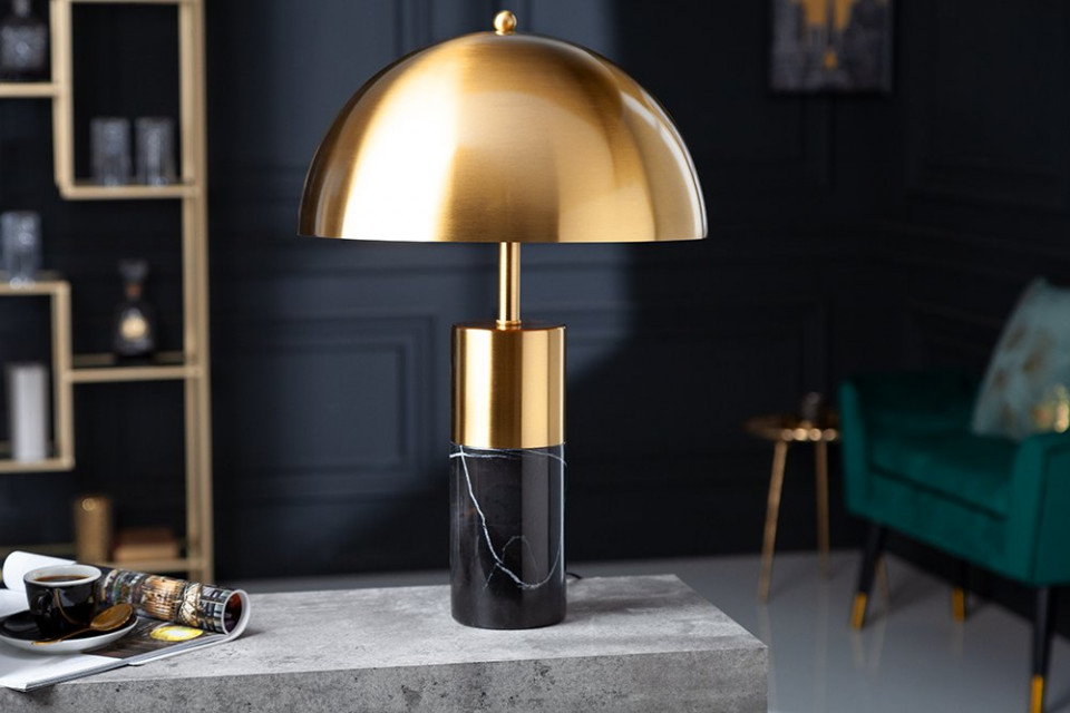 Bemiddelen Pompeii ontsnappen Elegante tafellamp QUE 52cm goud zwart met marmeren voet