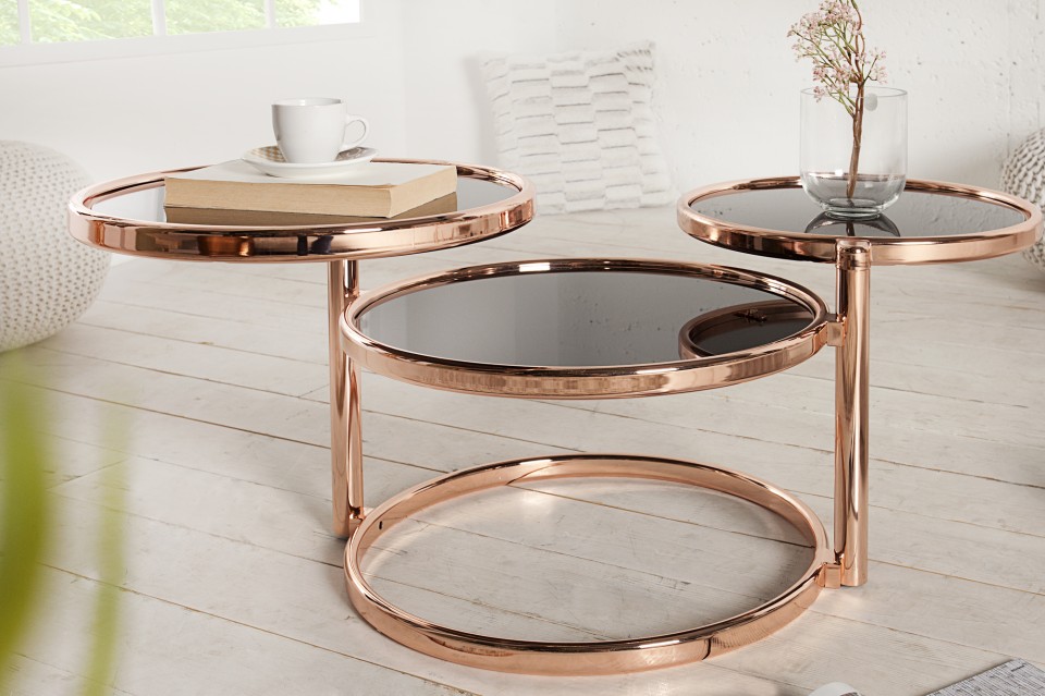Herinnering verwarring Enzovoorts Design salontafel ART DECO III 155 cm met 3 niveaus koper zwarte salontafel