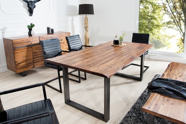 Vertrek naar andere globaal Massieve Acacia eiken-houten tafel Genesis 160cm Industrial look