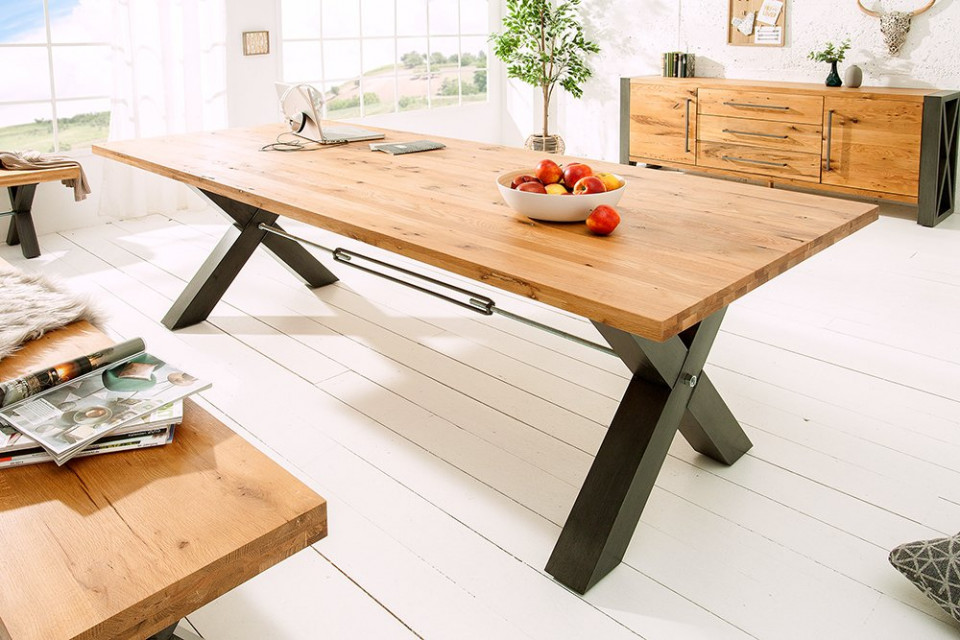 Industriële eettafel THOR 240 cm naturel wild eiken houten