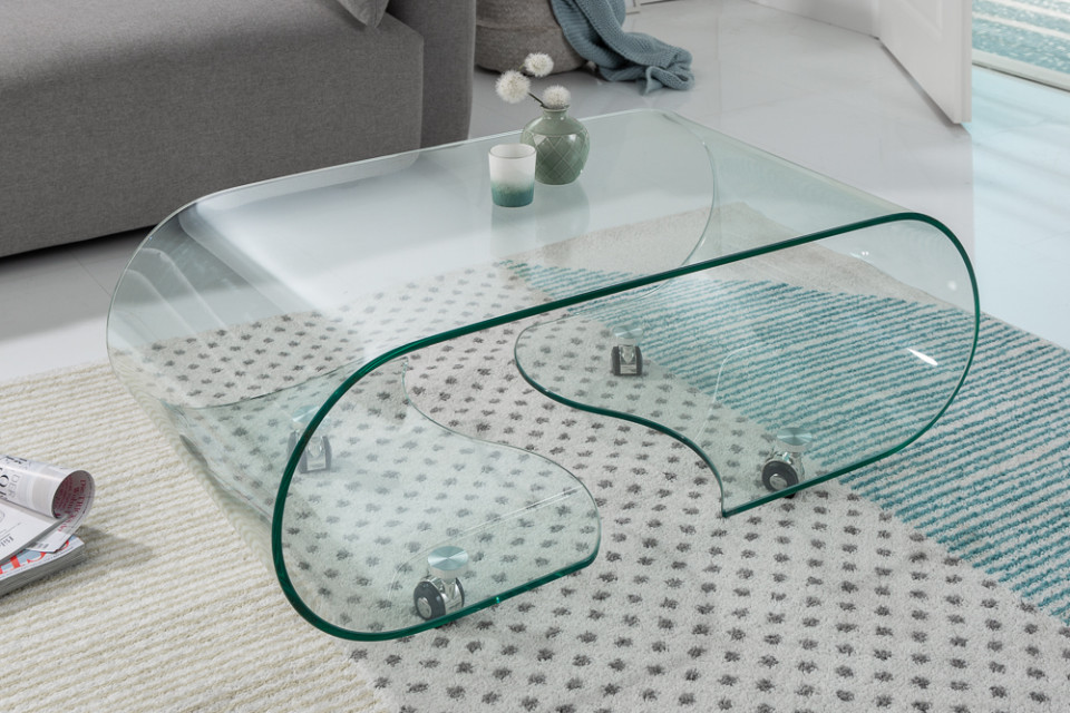 tv leren Verantwoordelijk persoon Moderne glazen transparant salontafel op wielen 90 cm