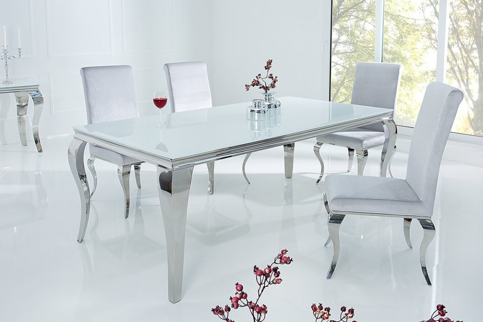 Pakket bevel Schurend Elegante design eettafel MODERN BAROQUE 180cm wit roestvrijstalen opaal glazen  tafelblad