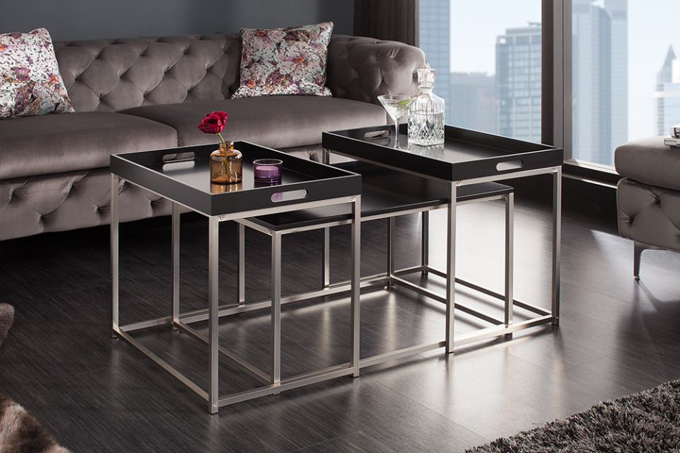 Hulpeloosheid fysiek Sluiting Moderne design salontafel set van 3 ELEMENTS 75 cm zwart stalen  dienbladtafel