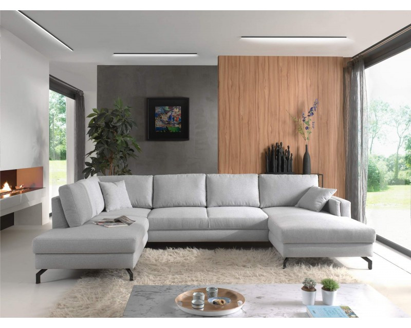 Banyan Voorspeller formaat Moderne Lounge Hoekbank stof lichtgrijs Panoramische Salon stof Licht Grijs  348 cm