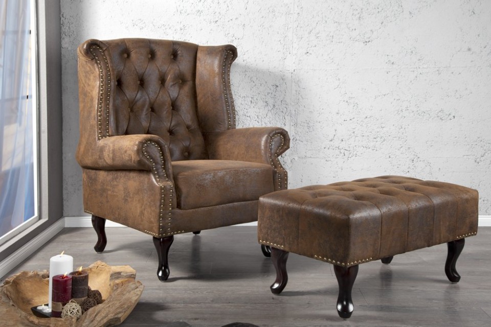 Design fauteuil antiek bruin