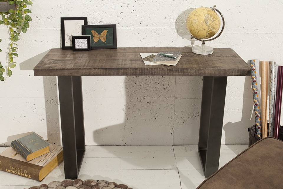 Beschaven strelen Arab Design console tafel IRON CRAFT 115 cm mangohout grijs ijzeren bureau