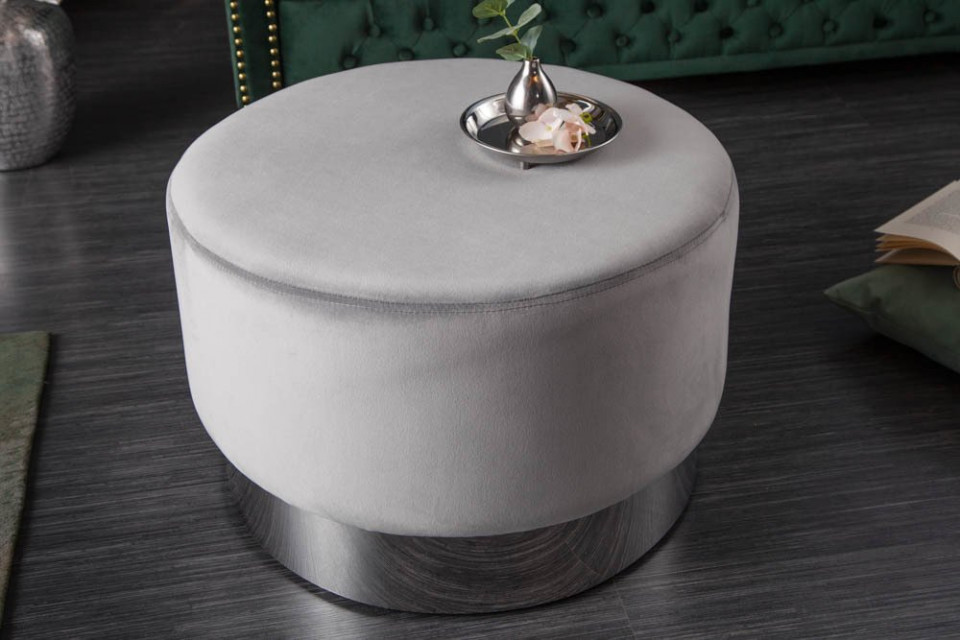 Negende Nauwkeurig belofte Poef fluweel grijs zilver 55 cm te gebruiken als salontafel en bijzettafel